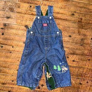 Old Navy reindeer fleece lined 3-6 month denim overalls